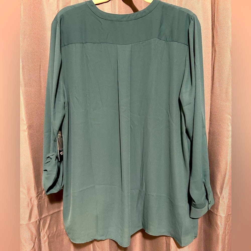 Simply Vera Wang Teal Roll Tab Relaxed Blouse - Picture 6 of 12